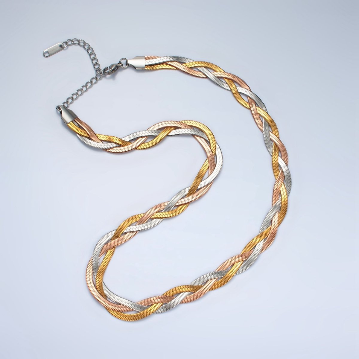 Stainless Steel 7.6mm Triple Herringbone Chain Necklace in Gold, Silver, Mixed Metal | WA - 2530 ~ WA - 2532 - DLUXCA
