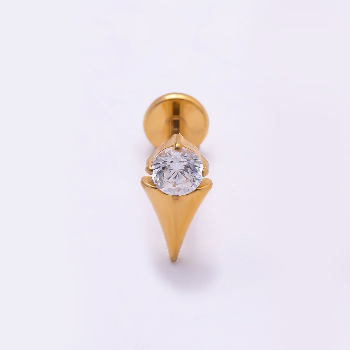Stainless Steel 8mm Clear CZ Round Spiked Single Cartilage Piercing Flat Back Stud | Findings-00226 Findings-00227 - DLUXCA