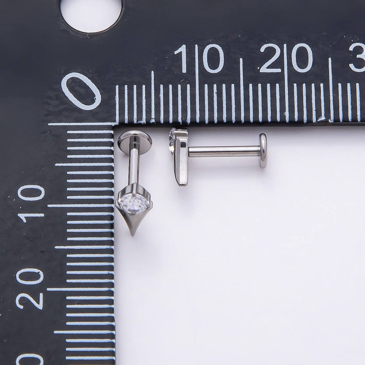 Stainless Steel 8mm Clear CZ Round Spiked Single Cartilage Piercing Flat Back Stud | Findings-00226 Findings-00227 - DLUXCA