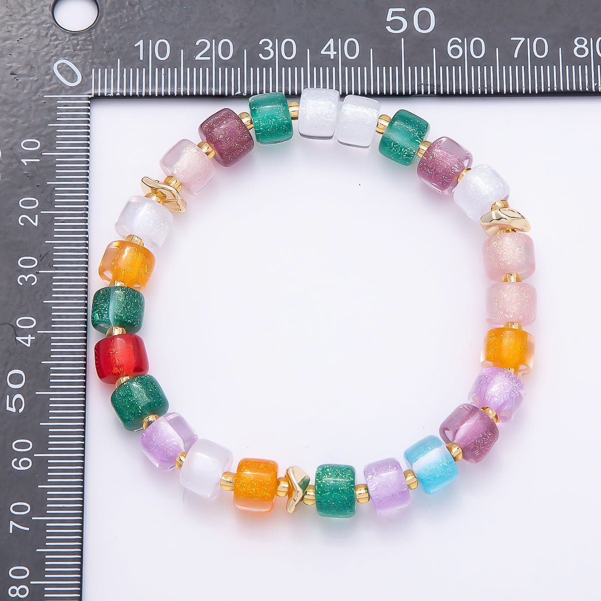 Stainless Steel 8mm Multicolor, Purple, Orange, Pink, Green, White, Blue Glitter Resin Rondelle Bead 7 Inch Stretch Bracelet | WA-04581 - WA-04588 - DLUXCA