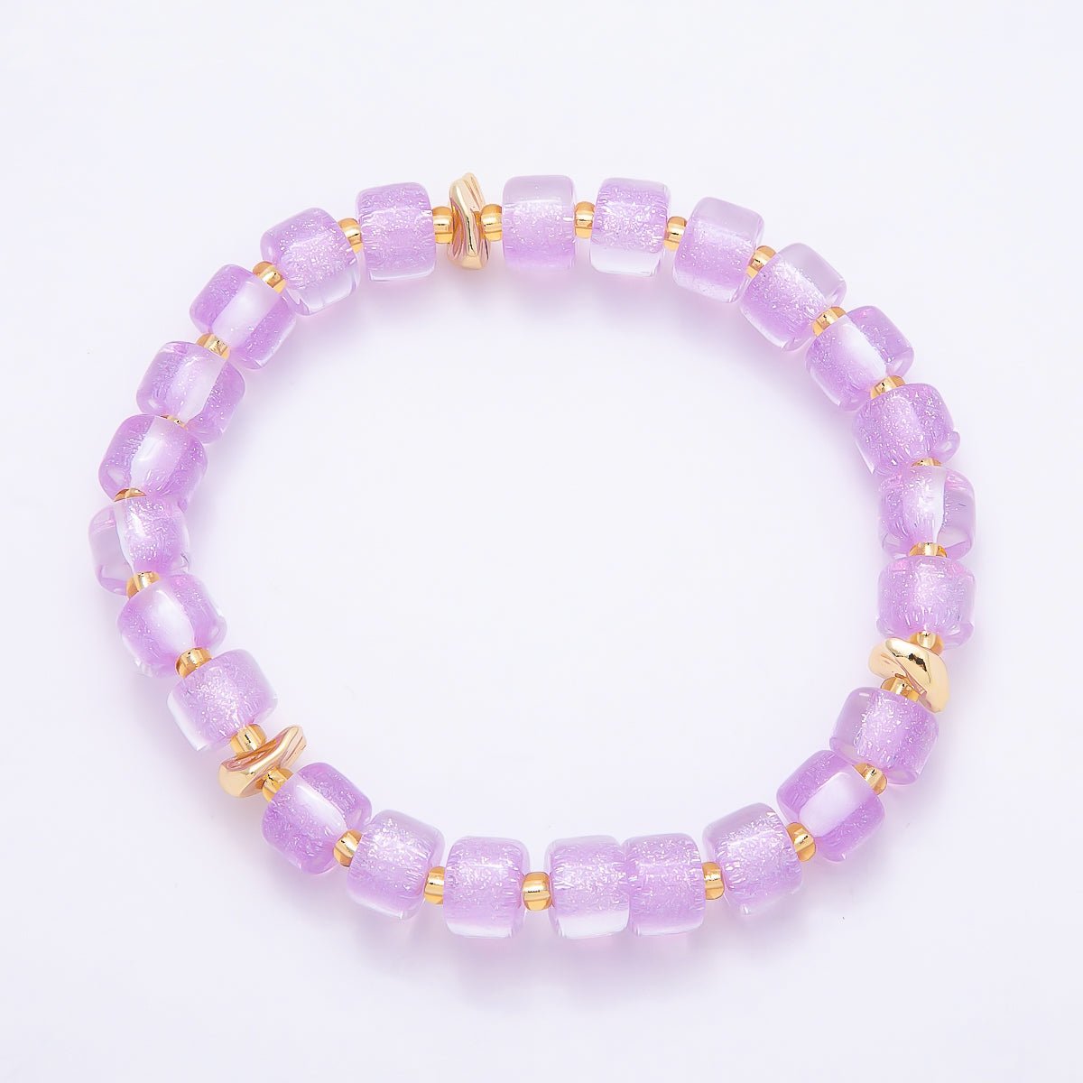 Stainless Steel 8mm Multicolor, Purple, Orange, Pink, Green, White, Blue Glitter Resin Rondelle Bead 7 Inch Stretch Bracelet | WA-04581 - WA-04588 - DLUXCA