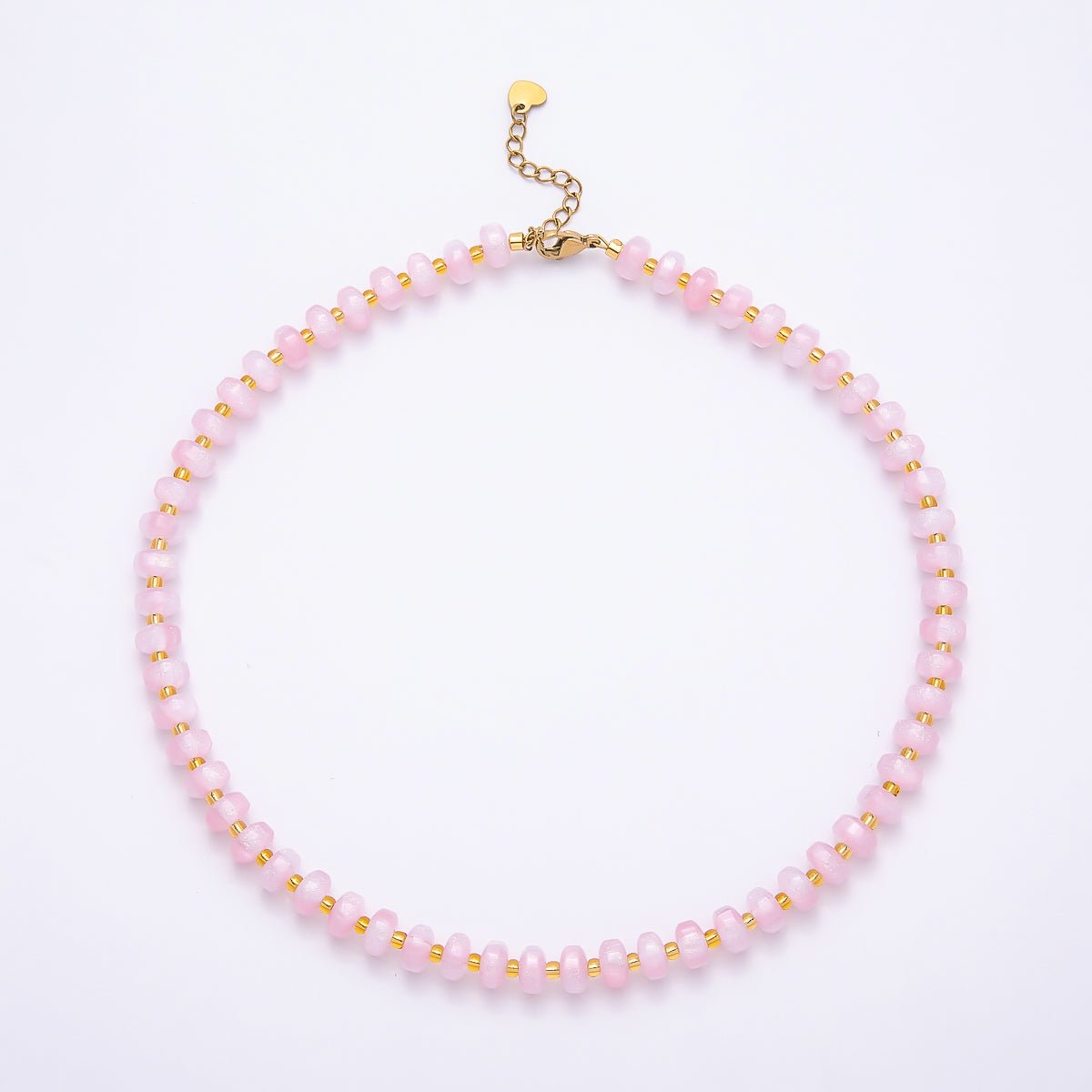 Stainless Steel 8mm Multicolor, Yellow, Blue, Orange, Pink, Green Glitter Rondelle 16 Inch Necklace w. Extender | WA-04549 ~ WA-04553 - DLUXCA