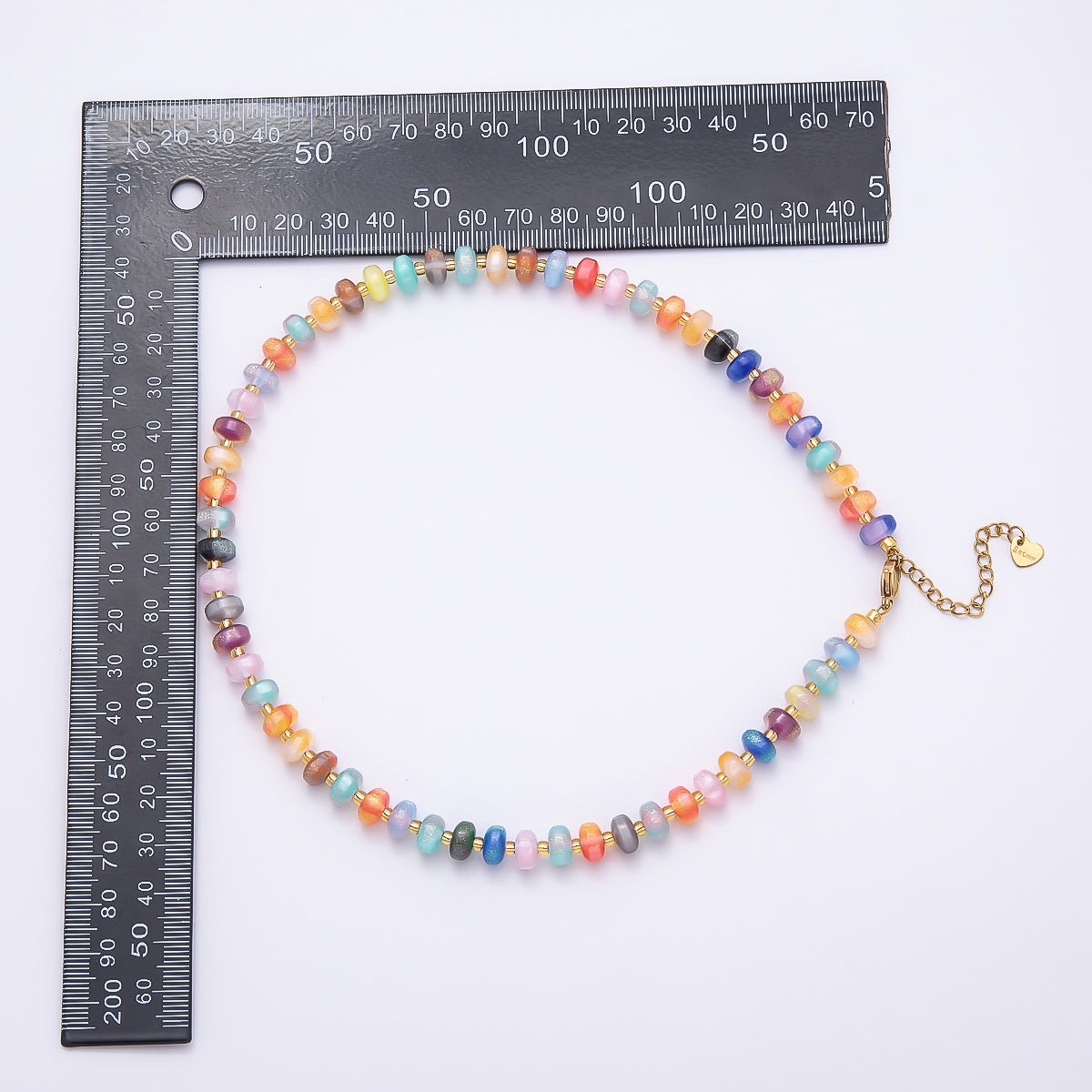 Stainless Steel 8mm Multicolor, Yellow, Blue, Orange, Pink, Green Glitter Rondelle 16 Inch Necklace w. Extender | WA-04549 ~ WA-04553 - DLUXCA