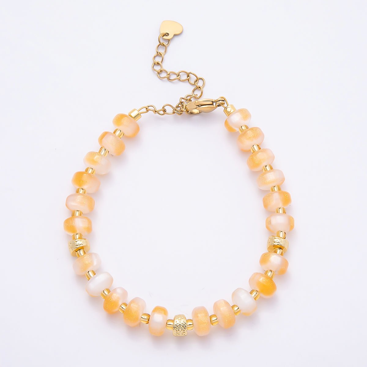 Stainless Steel 8mm Orange, Yellow, Blue, Green, Pink Glitter Rondelle Bead Resin 7 Inch Bracelet w. Extender | WA-04554 ~ WA-04558 - DLUXCA