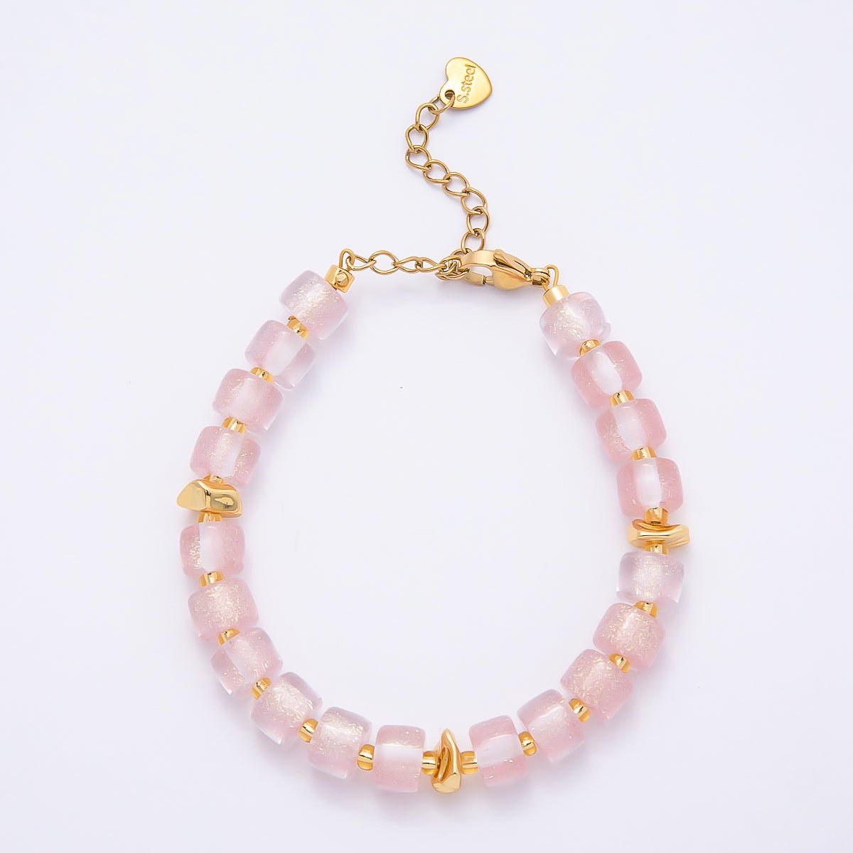 Stainless Steel 8mm Purple, Multicolor, White, Purple, Pink, Blue, Green, Orange Glitter Resin Rondelle Bead 7 Inch Bracelet w. Extender | WA-04573 ~ WA-04580 - DLUXCA