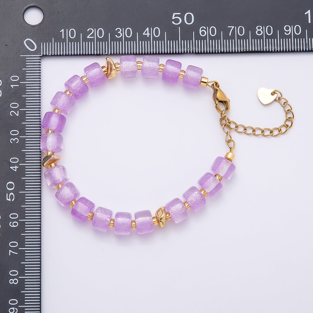 Stainless Steel 8mm Purple, Multicolor, White, Purple, Pink, Blue, Green, Orange Glitter Resin Rondelle Bead 7 Inch Bracelet w. Extender | WA-04573 ~ WA-04580 - DLUXCA
