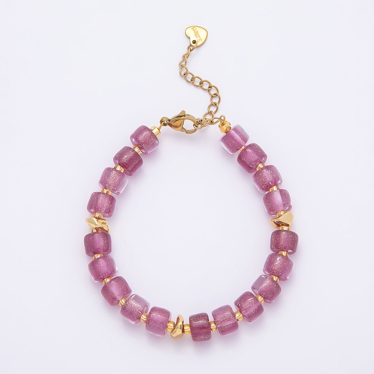 Stainless Steel 8mm Purple, Multicolor, White, Purple, Pink, Blue, Green, Orange Glitter Resin Rondelle Bead 7 Inch Bracelet w. Extender | WA-04573 ~ WA-04580 - DLUXCA