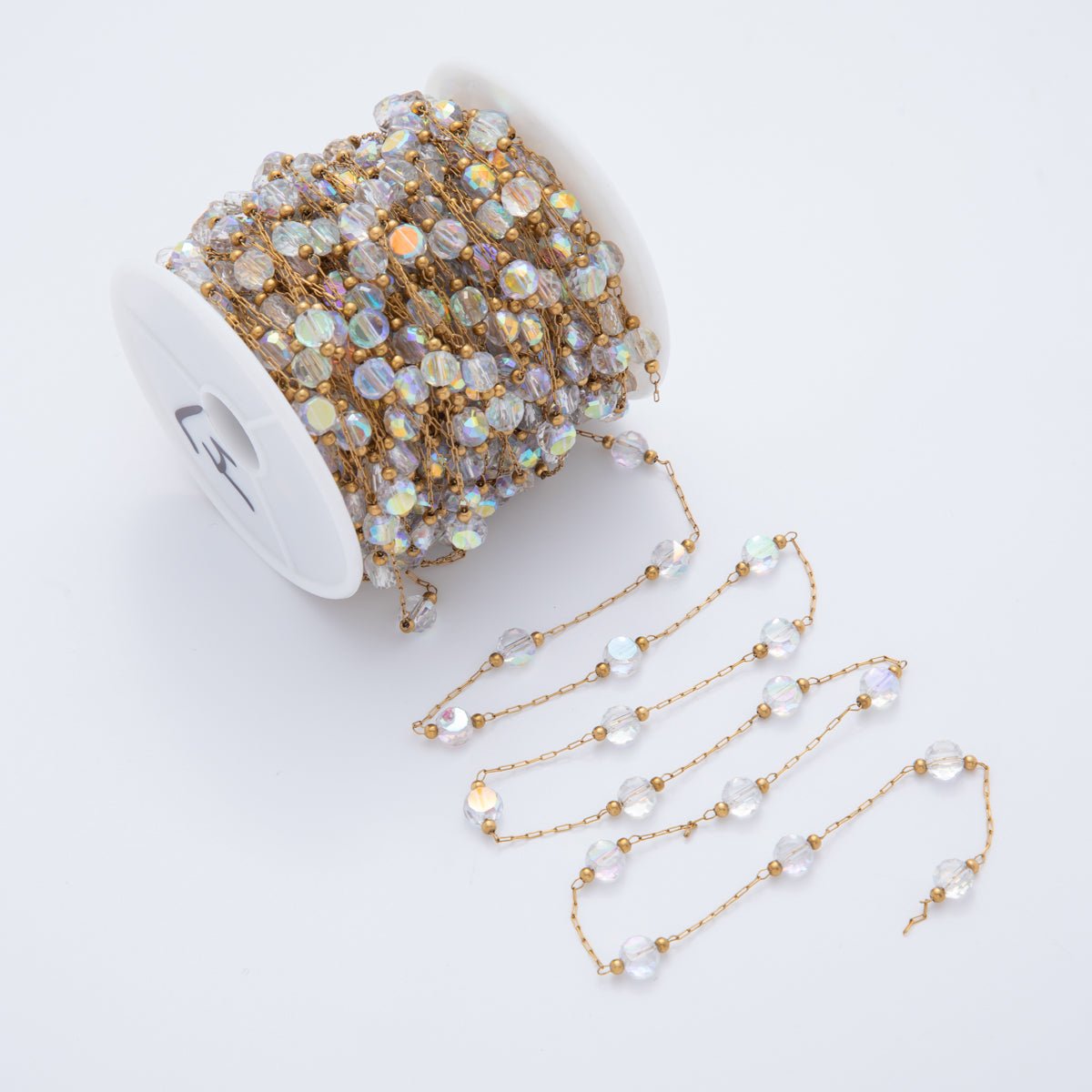 Stainless Steel AB Multifaceted Round Gemstone Paperclip Unfinished Chain by Yard | Roll - 1607 - DLUXCA
