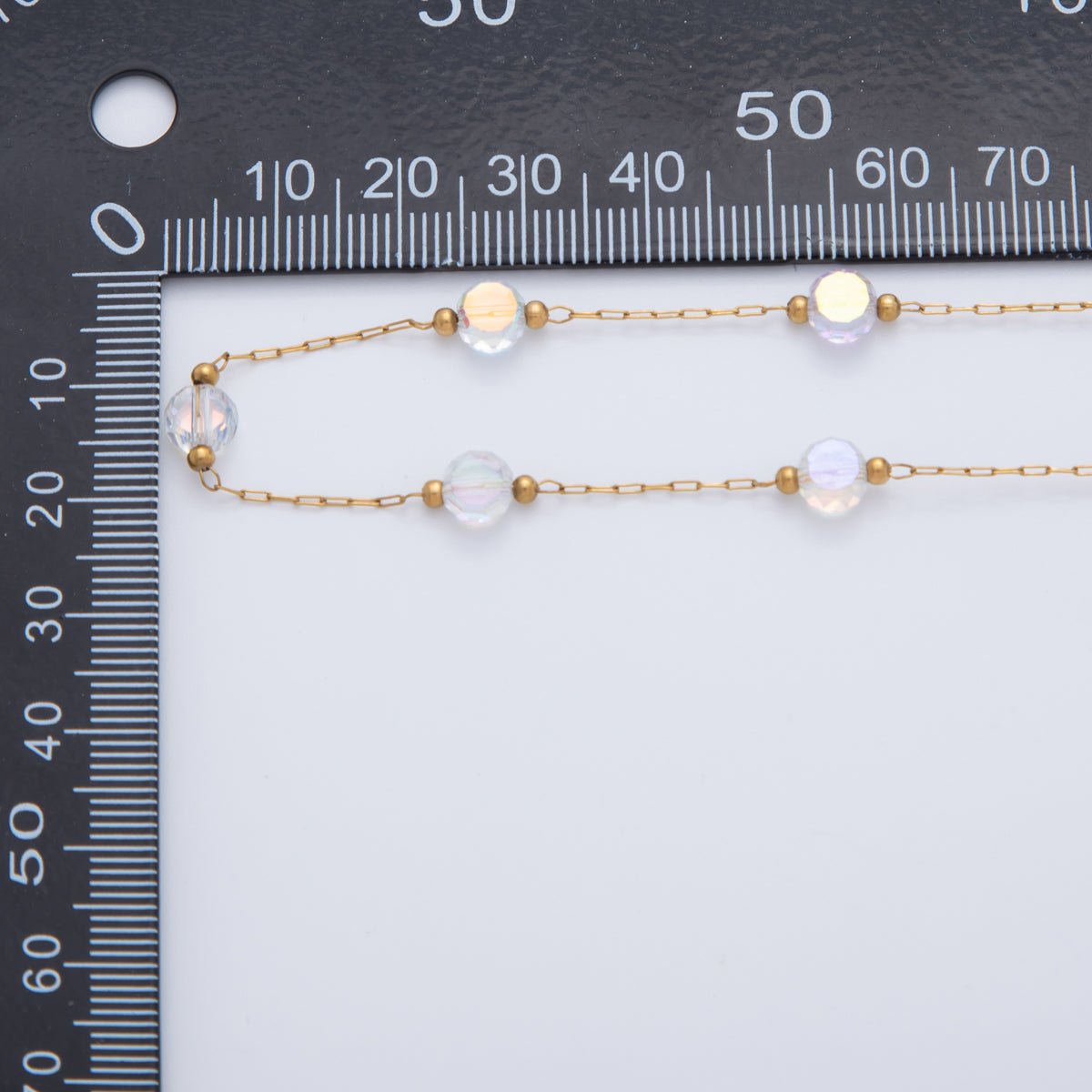 Stainless Steel AB Multifaceted Round Gemstone Paperclip Unfinished Chain by Yard | Roll - 1607 - DLUXCA