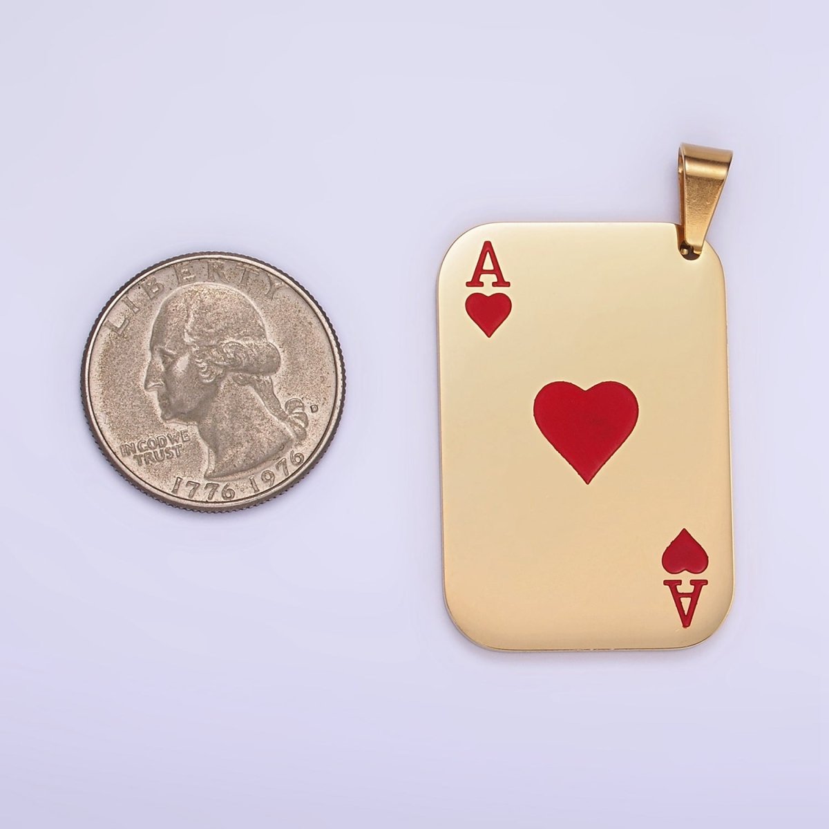 Stainless Steel Ace of Heart Pendant Ace of Skull Charm Playing Card in Gold & Silver | P1437 P1438 - DLUXCA