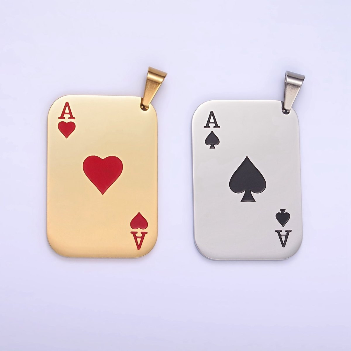 Stainless Steel Ace of Heart Pendant Ace of Skull Charm Playing Card in Gold & Silver | P1437 P1438 - DLUXCA