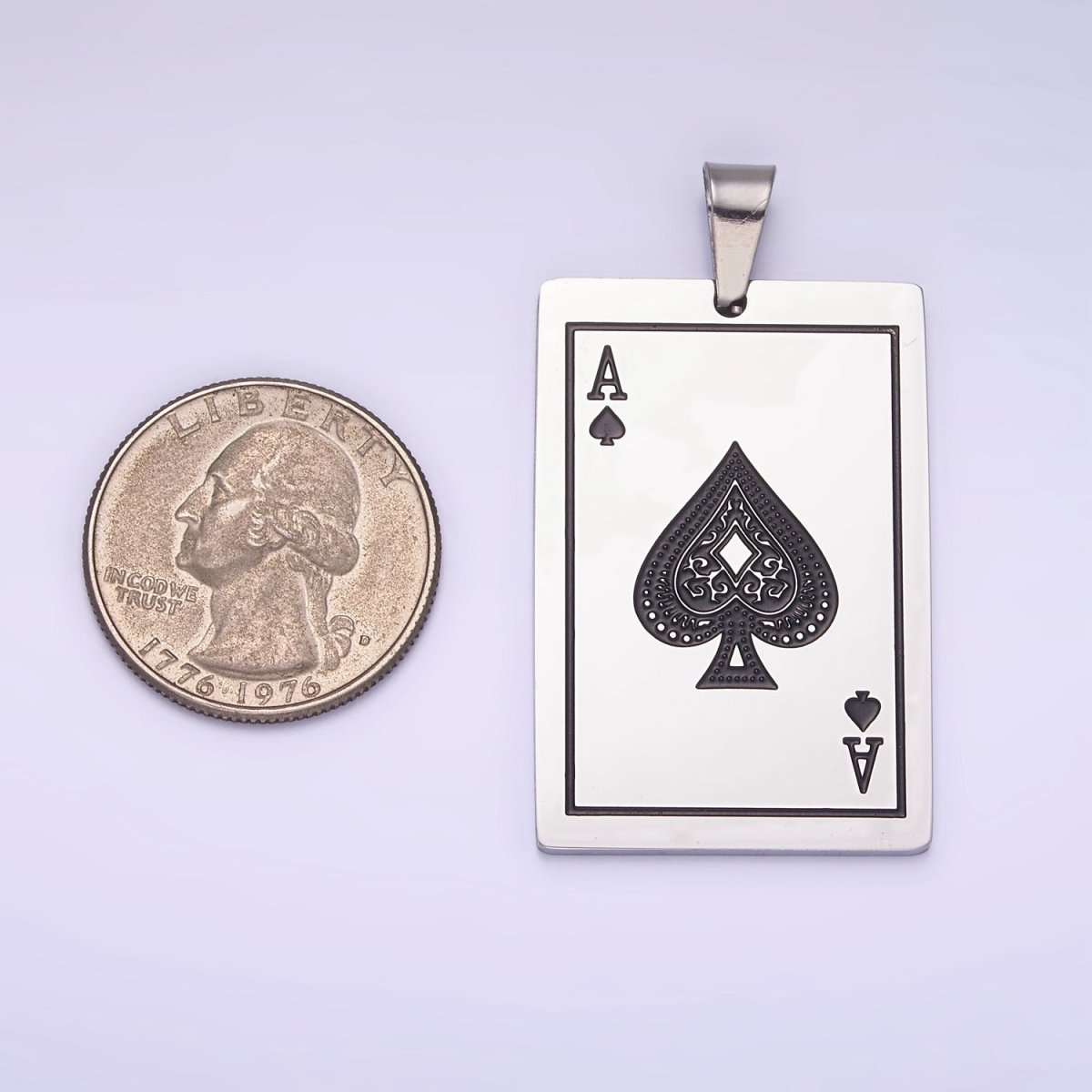 Stainless Steel Ace of Spade Pendant Poker Playing Card Charm in Gold & Silver | P1435 - DLUXCA