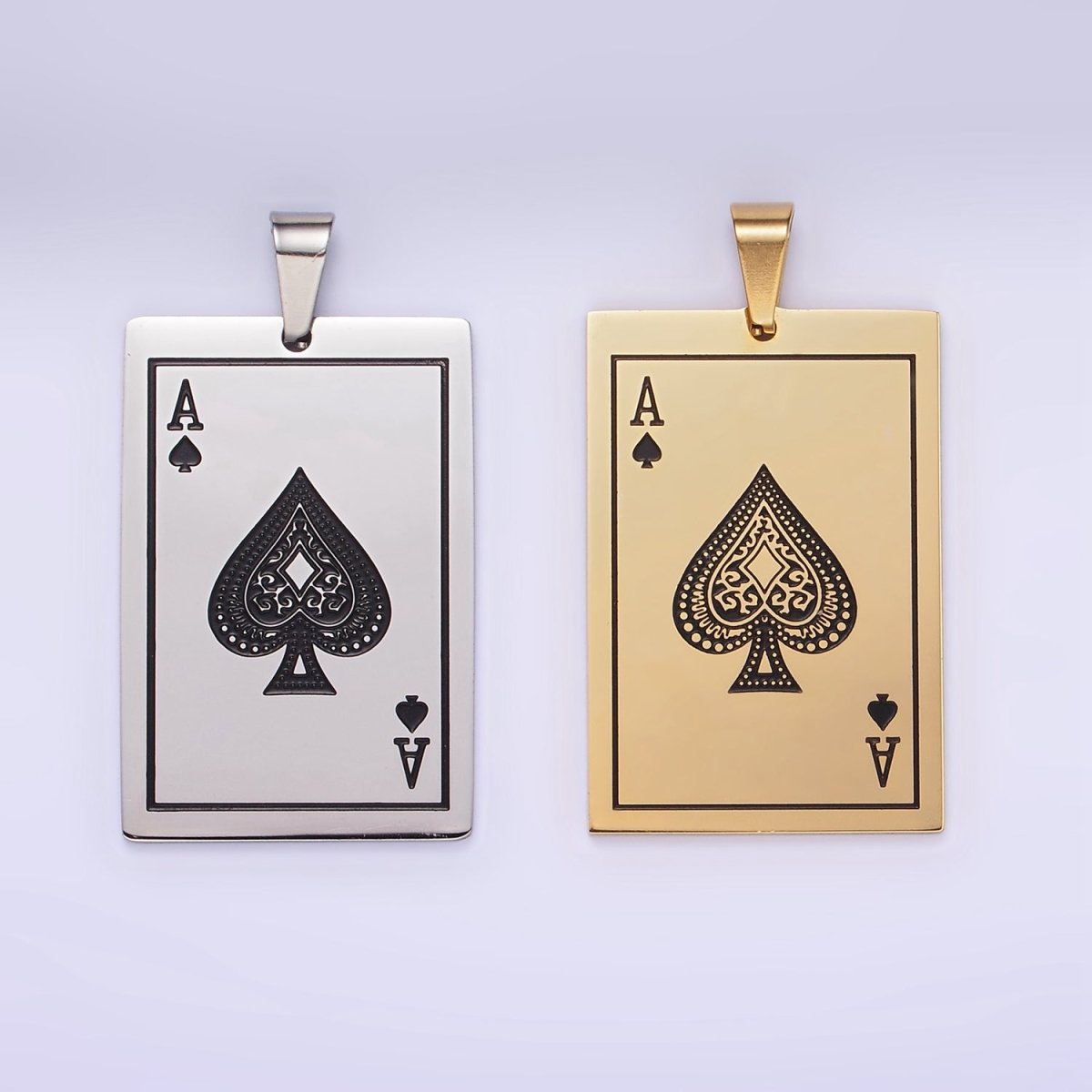 Stainless Steel Ace of Spade Pendant Poker Playing Card Charm in Gold & Silver | P1435 - DLUXCA