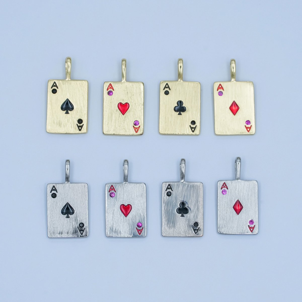 Stainless Steel Ace Playing Card CZ Pendant in Gold & Silver | AA1449 - AA1452 - DLUXCA