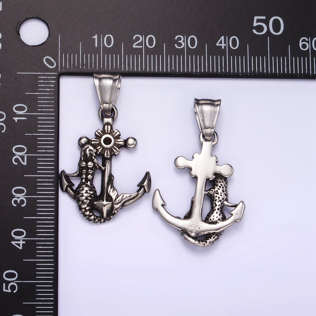 Stainless Steel Anchor Charms Mermaid Pendant in Silver | P1430 - DLUXCA