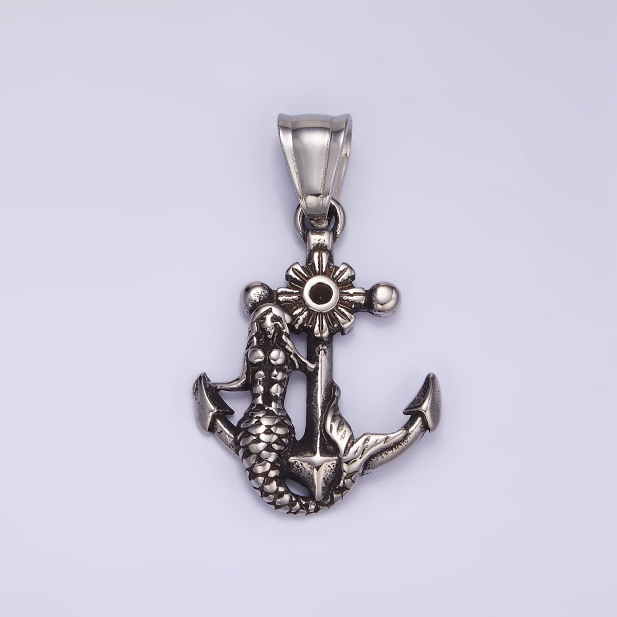 Stainless Steel Anchor Charms Mermaid Pendant in Silver | P1430 - DLUXCA
