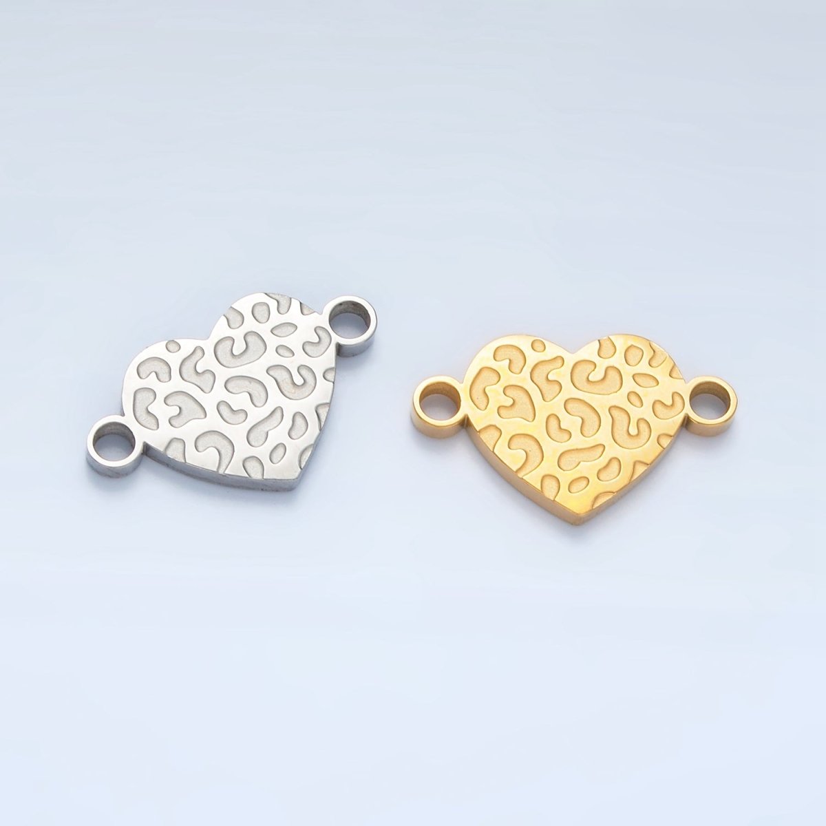 Stainless Steel Animal Print Etched Heart Connector Gold Cheetah Leopard print charm F104 - DLUXCA