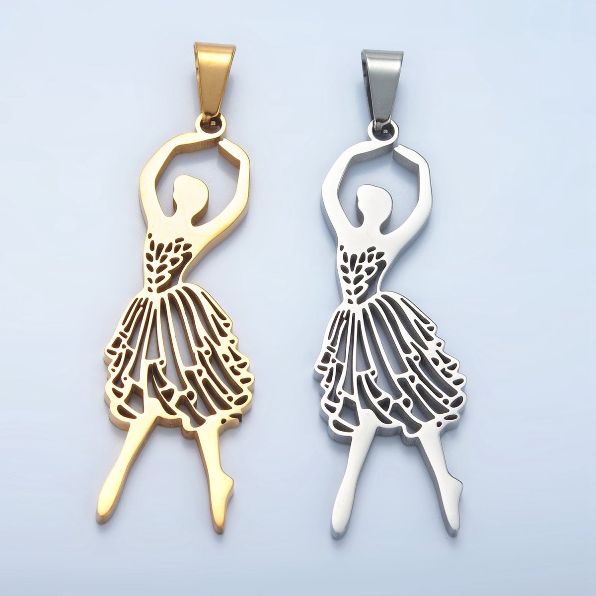 Stainless Steel Ballerina Ballet Dancing Open Pendant in Gold & Silver | P1485 - DLUXCA