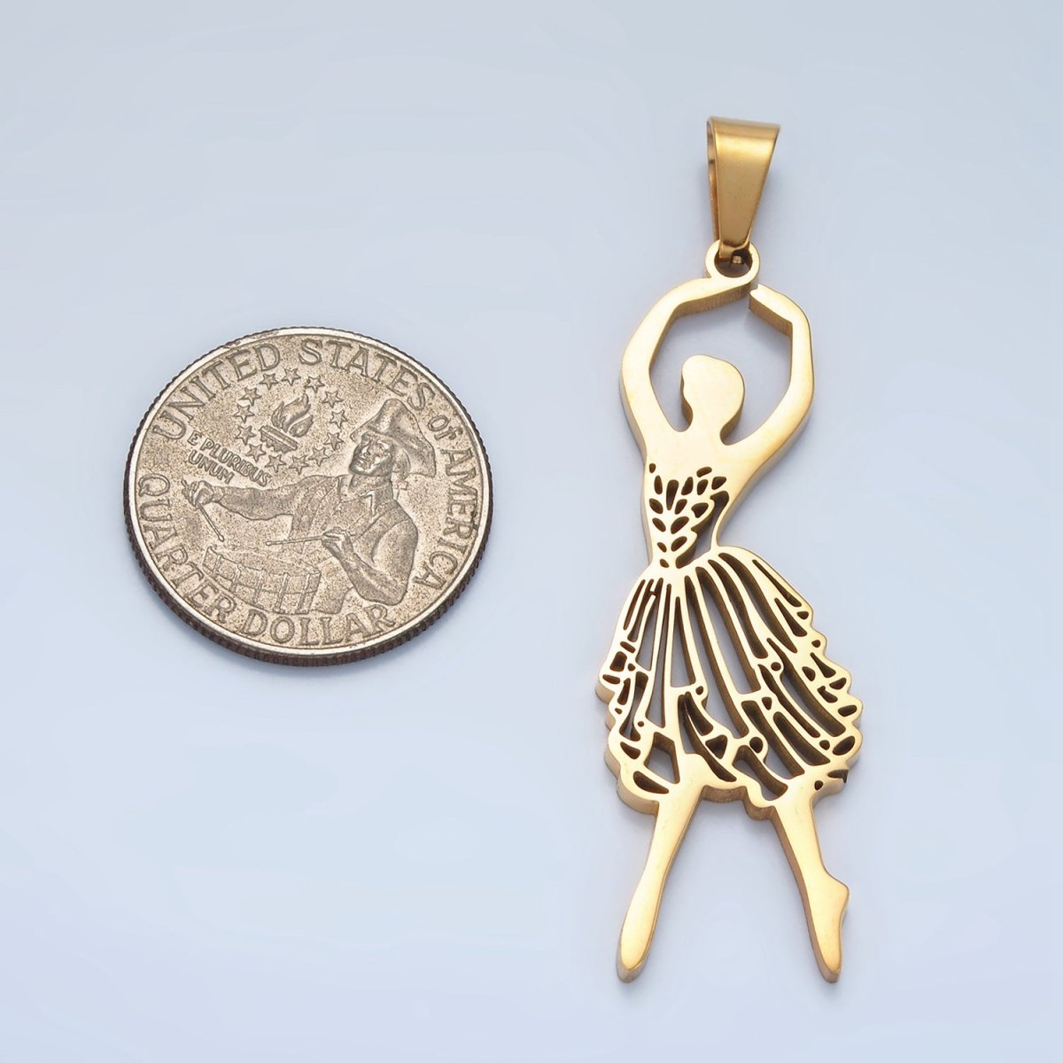 Stainless Steel Ballerina Ballet Dancing Open Pendant in Gold & Silver | P1485 - DLUXCA