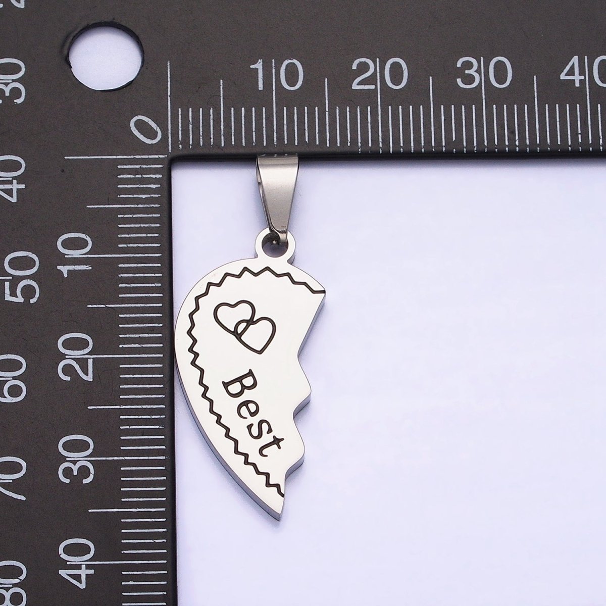 Stainless Steel "Best Friend" Script Engraved Hearts Silver Friendship Pendant Set | P - 1128 - DLUXCA