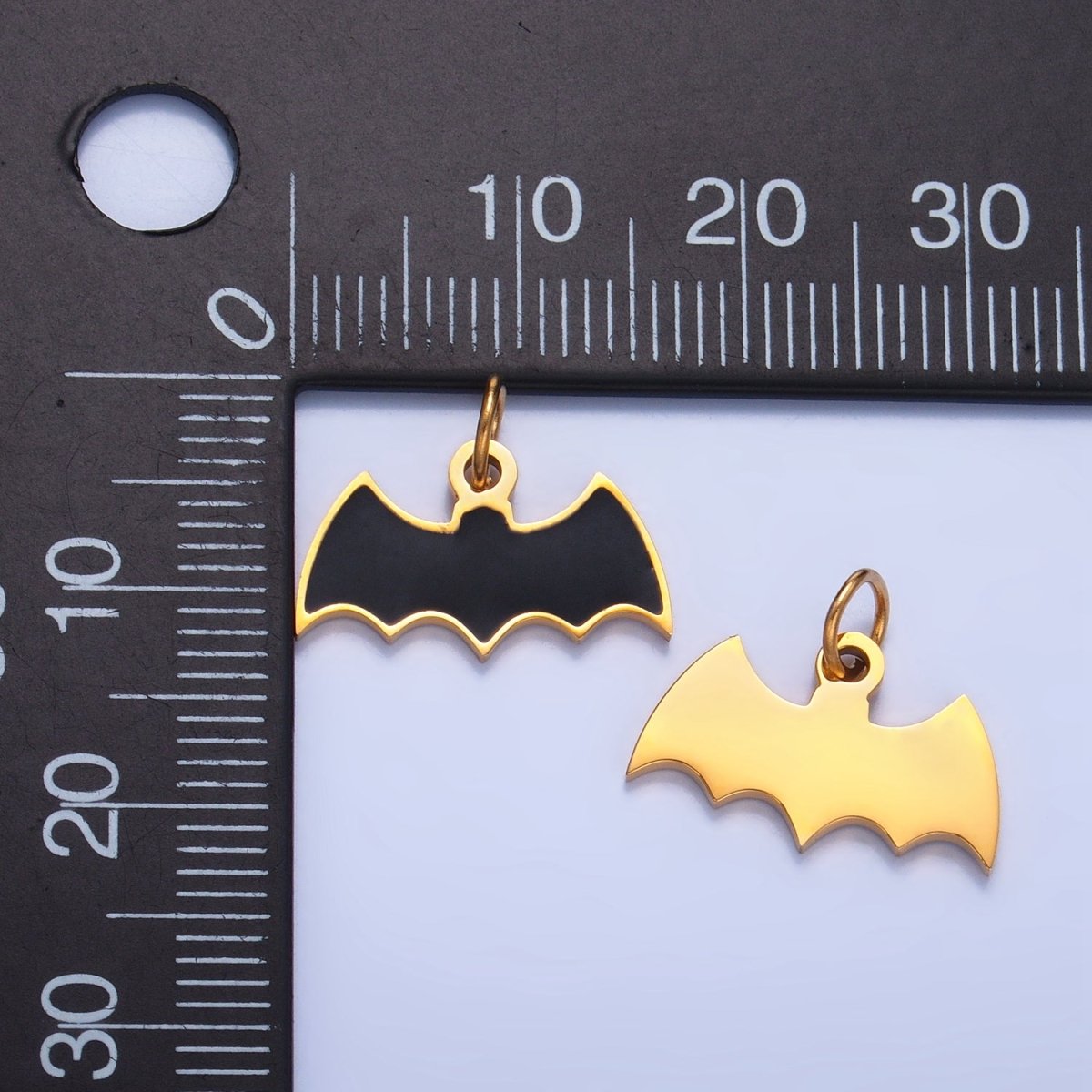 Stainless Steel Black Enamel Black Bat Animal Halloween Holiday Charm | P1534 - DLUXCA