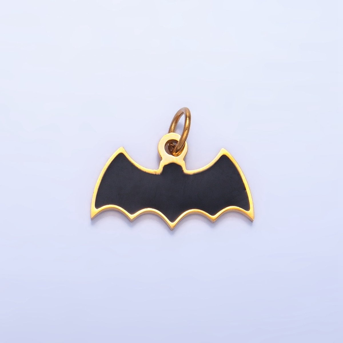 Stainless Steel Black Enamel Black Bat Animal Halloween Holiday Charm | P1534 - DLUXCA