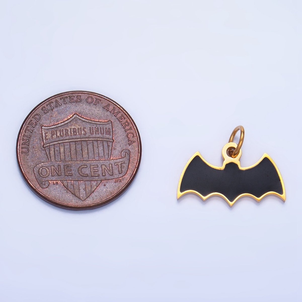 Stainless Steel Black Enamel Black Bat Animal Halloween Holiday Charm | P1534 - DLUXCA