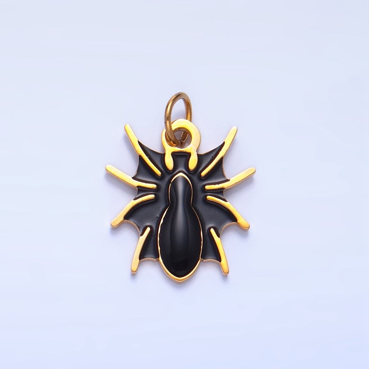 Stainless Steel Black Enamel Black Widow Spider Animal Charm | P1526 - DLUXCA