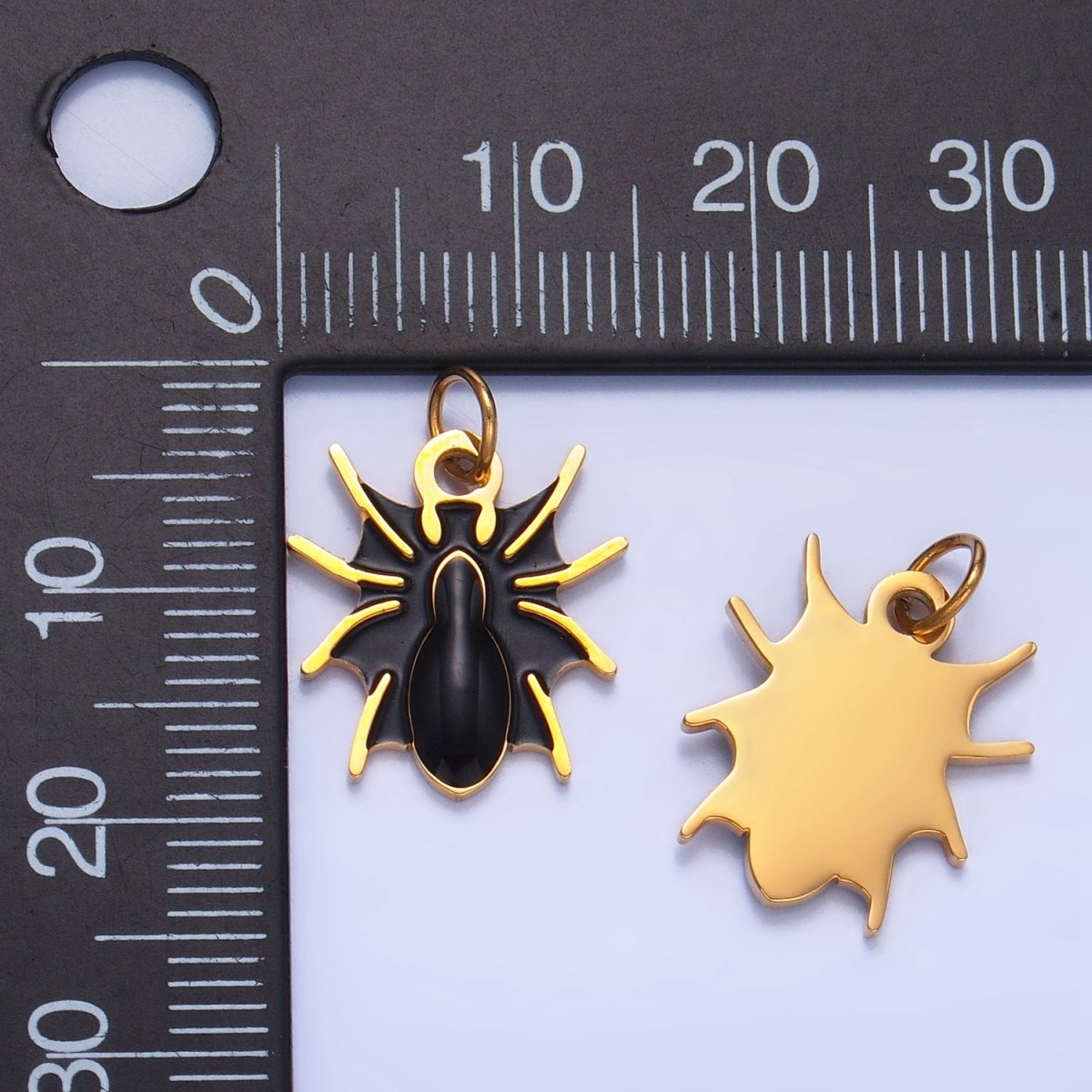 Stainless Steel Black Enamel Black Widow Spider Animal Charm | P1526 - DLUXCA