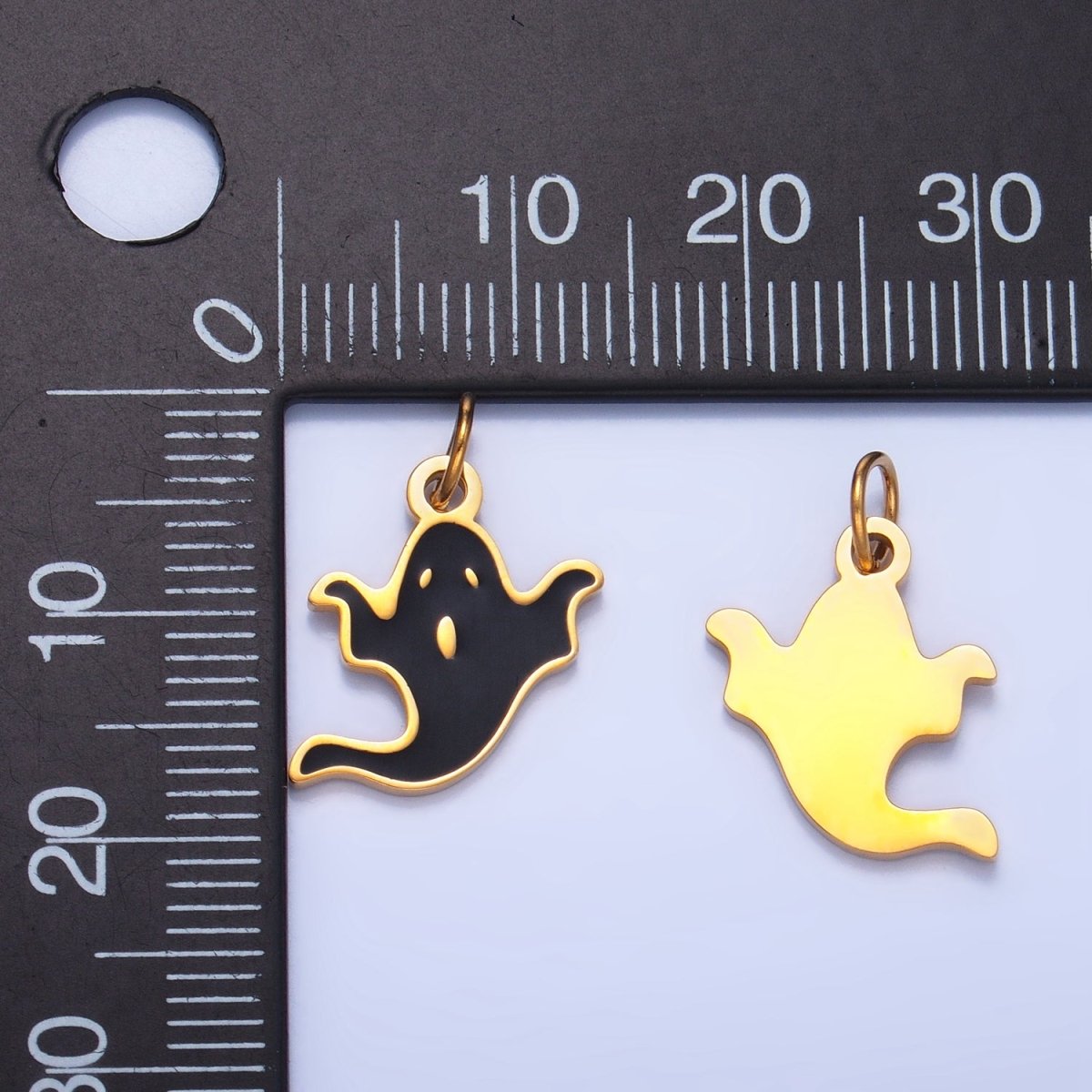 Stainless Steel Black Enamel Ghost Halloween Holiday Charm | P1523 - DLUXCA