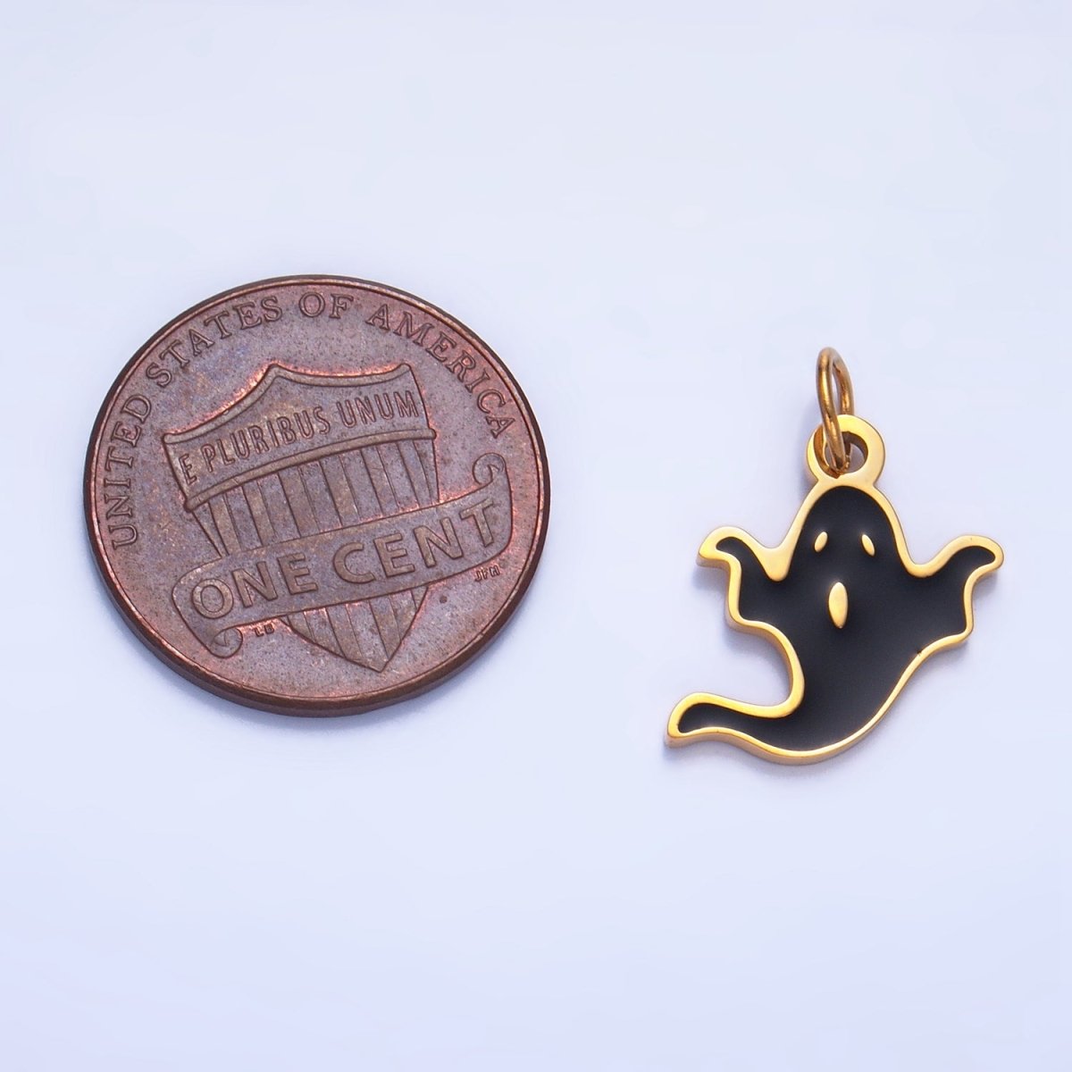 Stainless Steel Black Enamel Ghost Halloween Holiday Charm | P1523 - DLUXCA