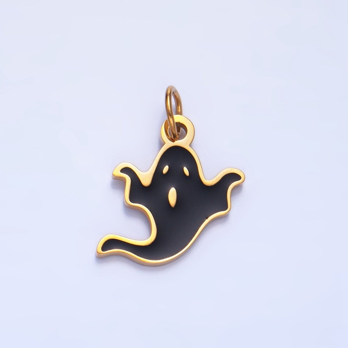 Stainless Steel Black Enamel Ghost Halloween Holiday Charm | P1523 - DLUXCA