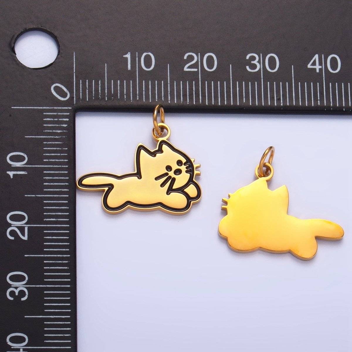 Stainless Steel Black Enamel Outline Cat Kitten Animal Charm | P1319 - DLUXCA