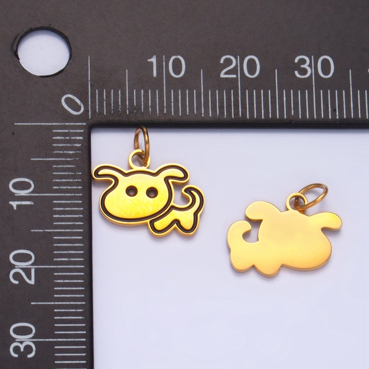 Stainless Steel Black Enamel Outline Dog Puppy Animal Charm | P1312 - DLUXCA