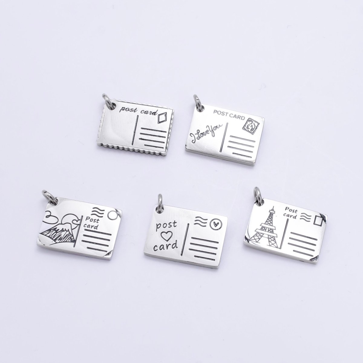 Stainless Steel Black Enamel Script Post Card Double Sided Charm in Gold & Silver | P1327 - P1332 - DLUXCA