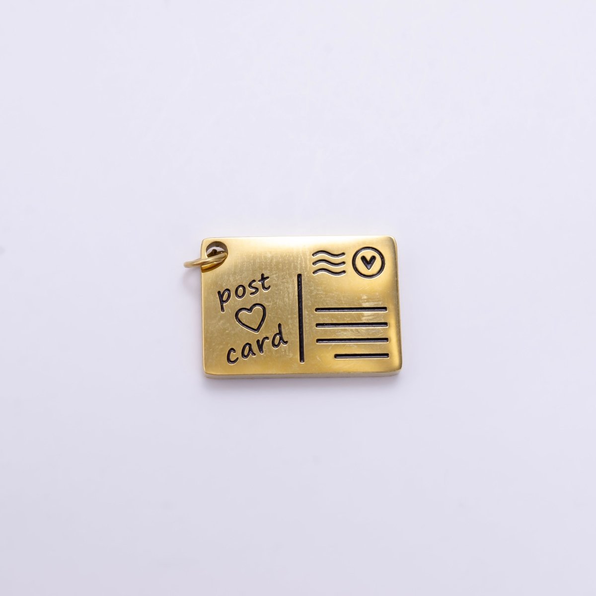 Stainless Steel Black Enamel Script Post Card Double Sided Charm in Gold & Silver | P1327 - P1332 - DLUXCA