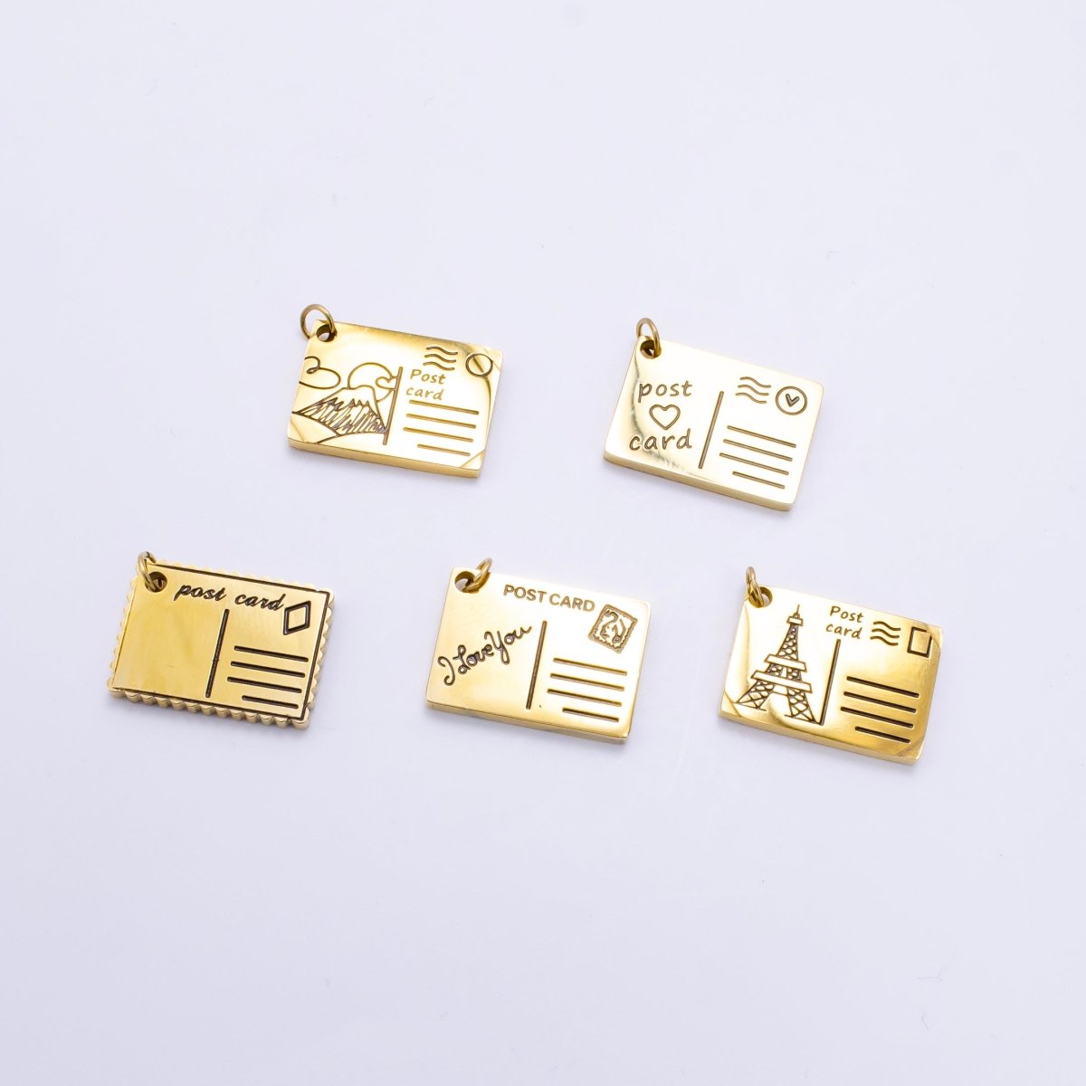 Stainless Steel Black Enamel Script Post Card Double Sided Charm in Gold & Silver | P1327 - P1332 - DLUXCA