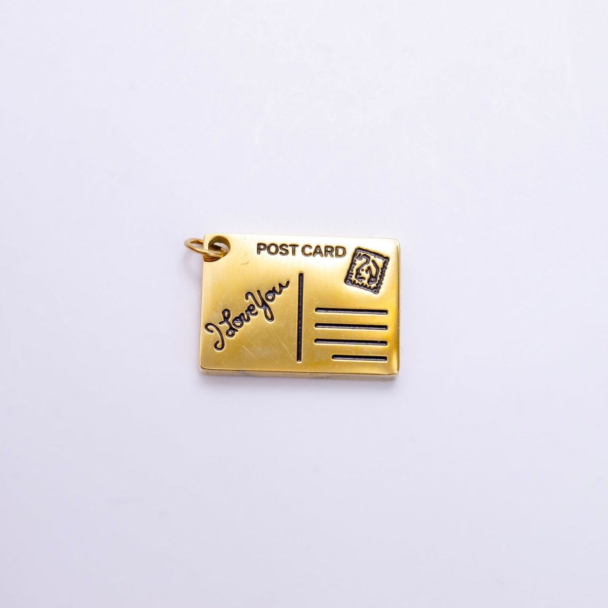 Stainless Steel Black Enamel Script Post Card Double Sided Charm in Gold & Silver | P1327 - P1332 - DLUXCA