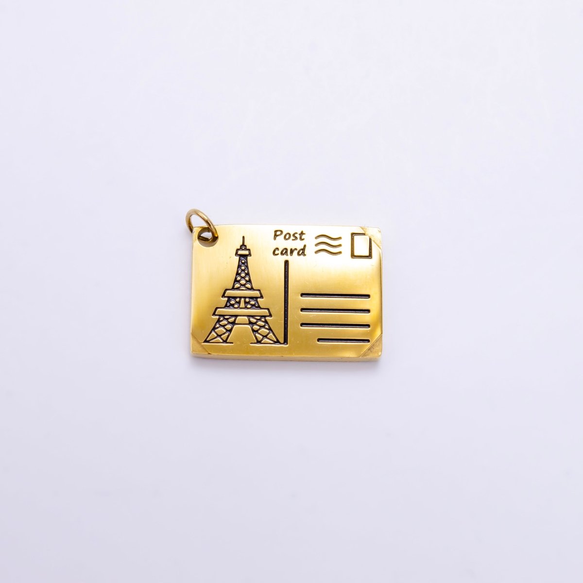 Stainless Steel Black Enamel Script Post Card Double Sided Charm in Gold & Silver | P1327 - P1332 - DLUXCA