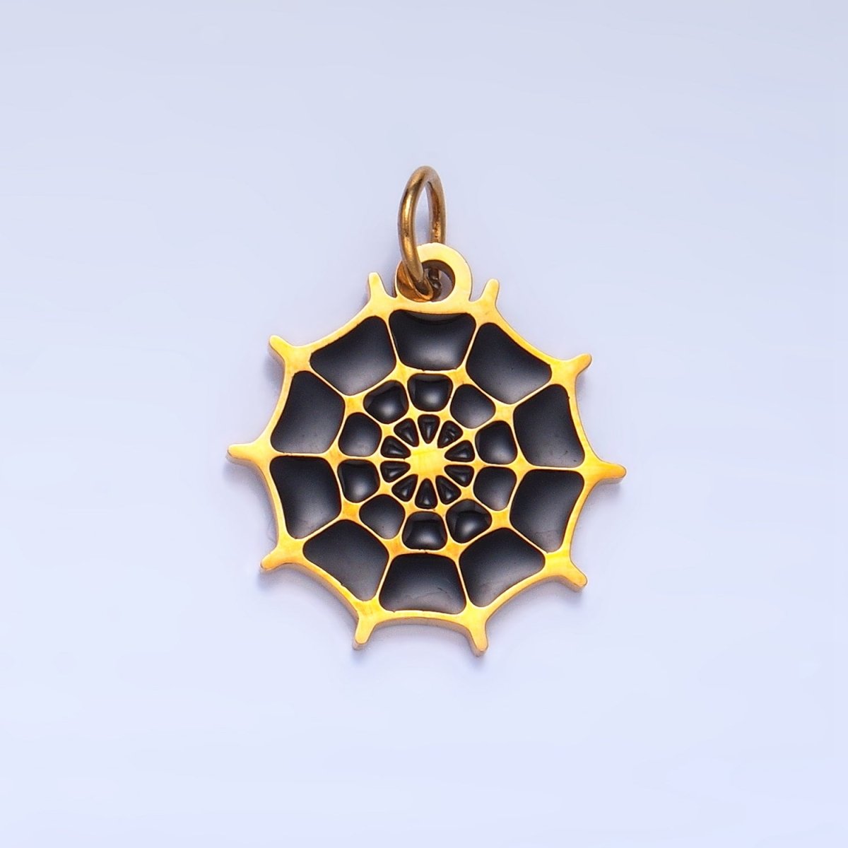 Stainless Steel Black Enamel Spider Web Animal Charm | P1538 - DLUXCA