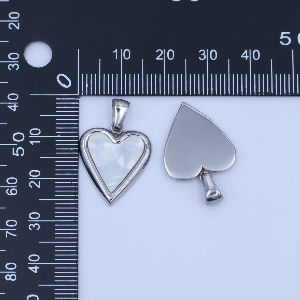 Stainless Steel Black, White Enamel Heart Bezel Pendant | P1420 - DLUXCA