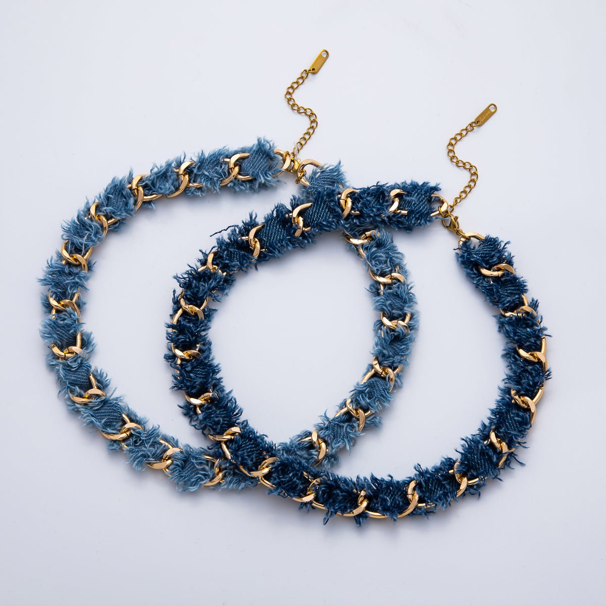 Stainless Steel Blue Denim 16 Inch Handmade Scarf Necklace w. Extender | WA - 3447 WA - 3448 - DLUXCA