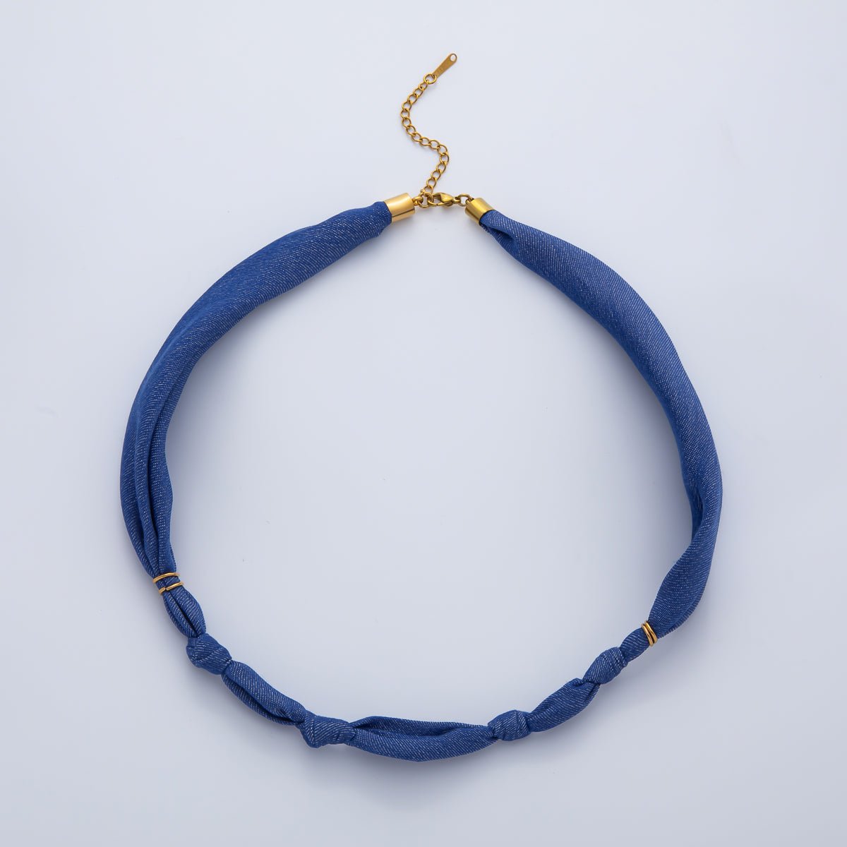 Stainless Steel Blue Denim Jeans 18 Inch Handmade Scarf Necklace w. Extender | WA - 1668 WA - 1170 - DLUXCA