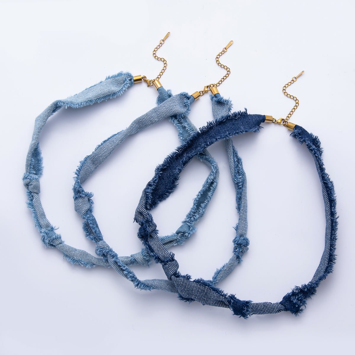 Stainless Steel Blue Denim Knot 19 Inch Handmade Scarf Necklace w. Extender | WA - 1755 WA - 1761 WA - 1762 - DLUXCA