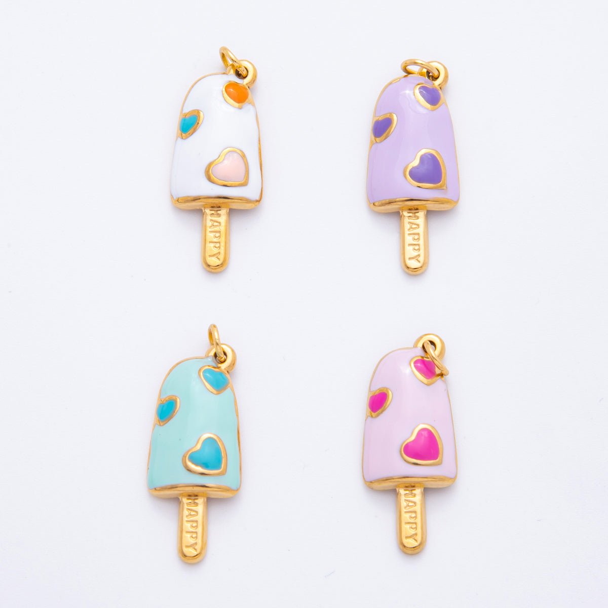 Stainless Steel Blue, Pink, Purple, Multicolor Enamel Popsicle Ice Cream Charm | J448 J452 - DLUXCA