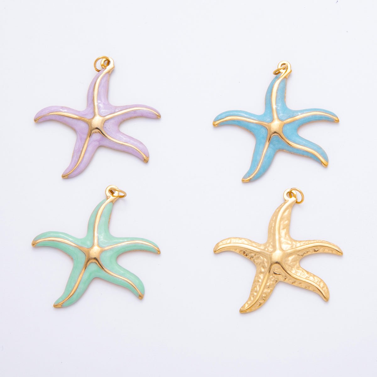 Stainless Steel Blue, Purple, Orange, Green Enamel Shell Pearl Starfish Charm | J493 J494 - DLUXCA