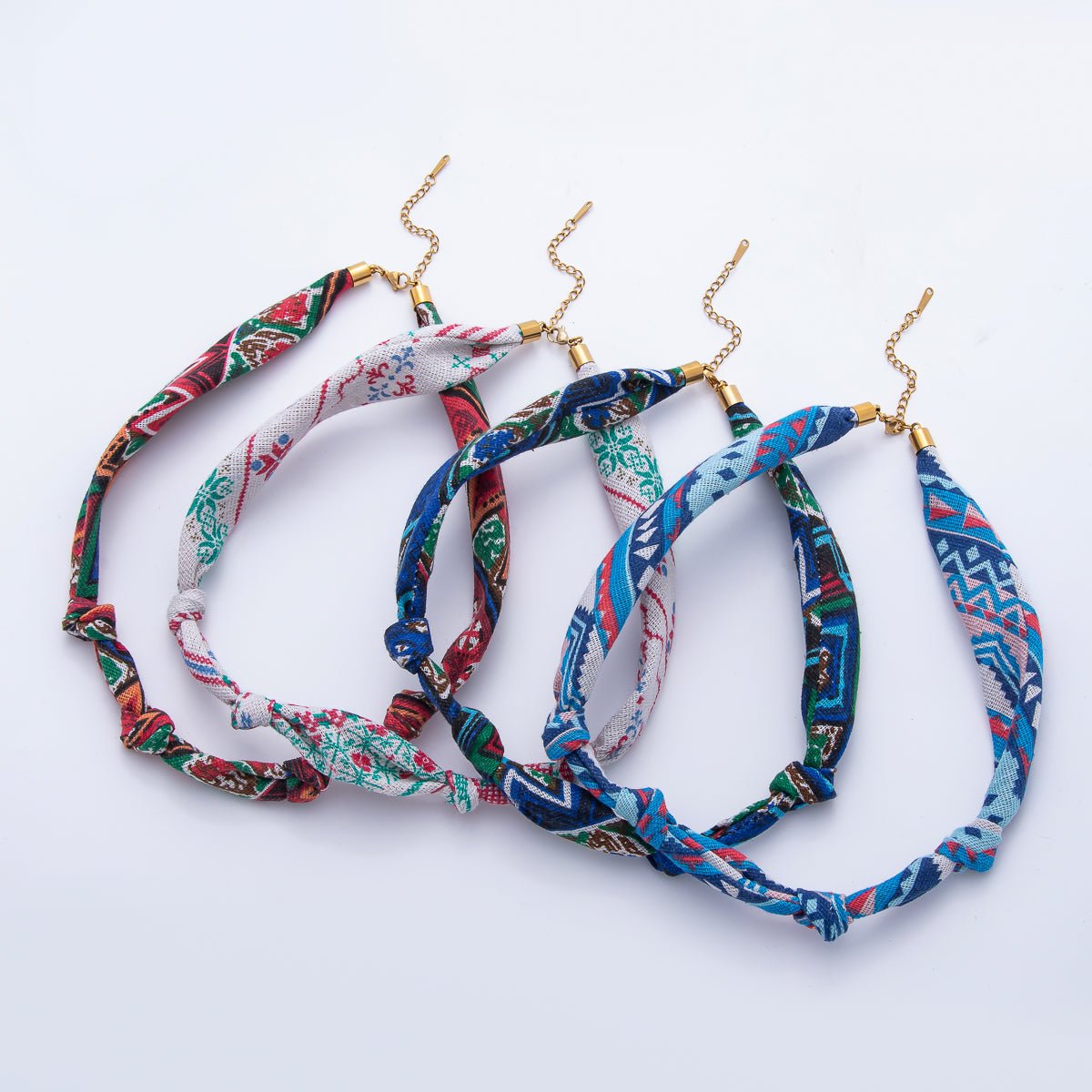 Stainless Steel Blue, Red, White Knot Geometric 18 Inch Handmade Cotton Scarf Necklace w. Extender | WA - 1864 ~ WA - 1904 - DLUXCA