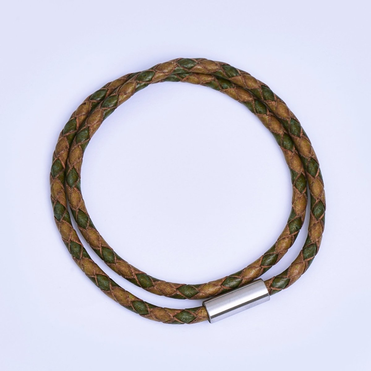 Stainless Steel Braided Leather Cord Bracelet in Orange, Blue, Brown, Black for Men Jewelry | WA1018 - WA1236 - DLUXCA