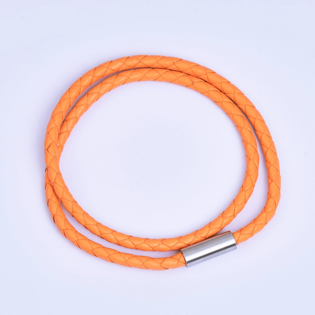 Stainless Steel Braided Leather Cord Bracelet in Orange, Blue, Brown, Black for Men Jewelry | WA1018 - WA1236 - DLUXCA