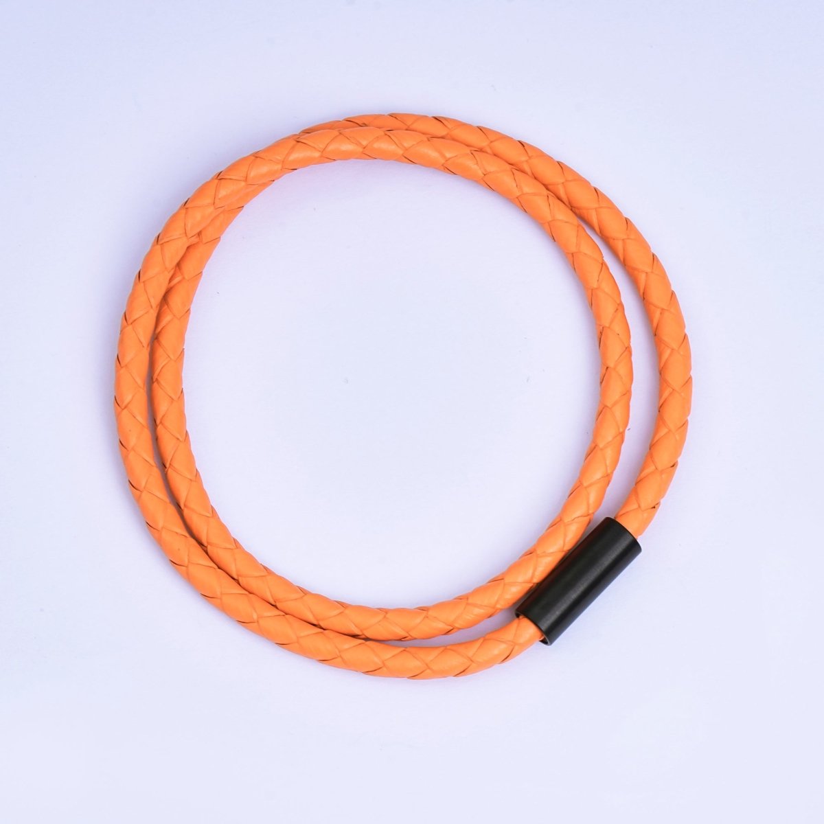 Stainless Steel Braided Leather Cord Bracelet in Orange, Blue, Brown, Black for Men Jewelry | WA1018 - WA1236 - DLUXCA